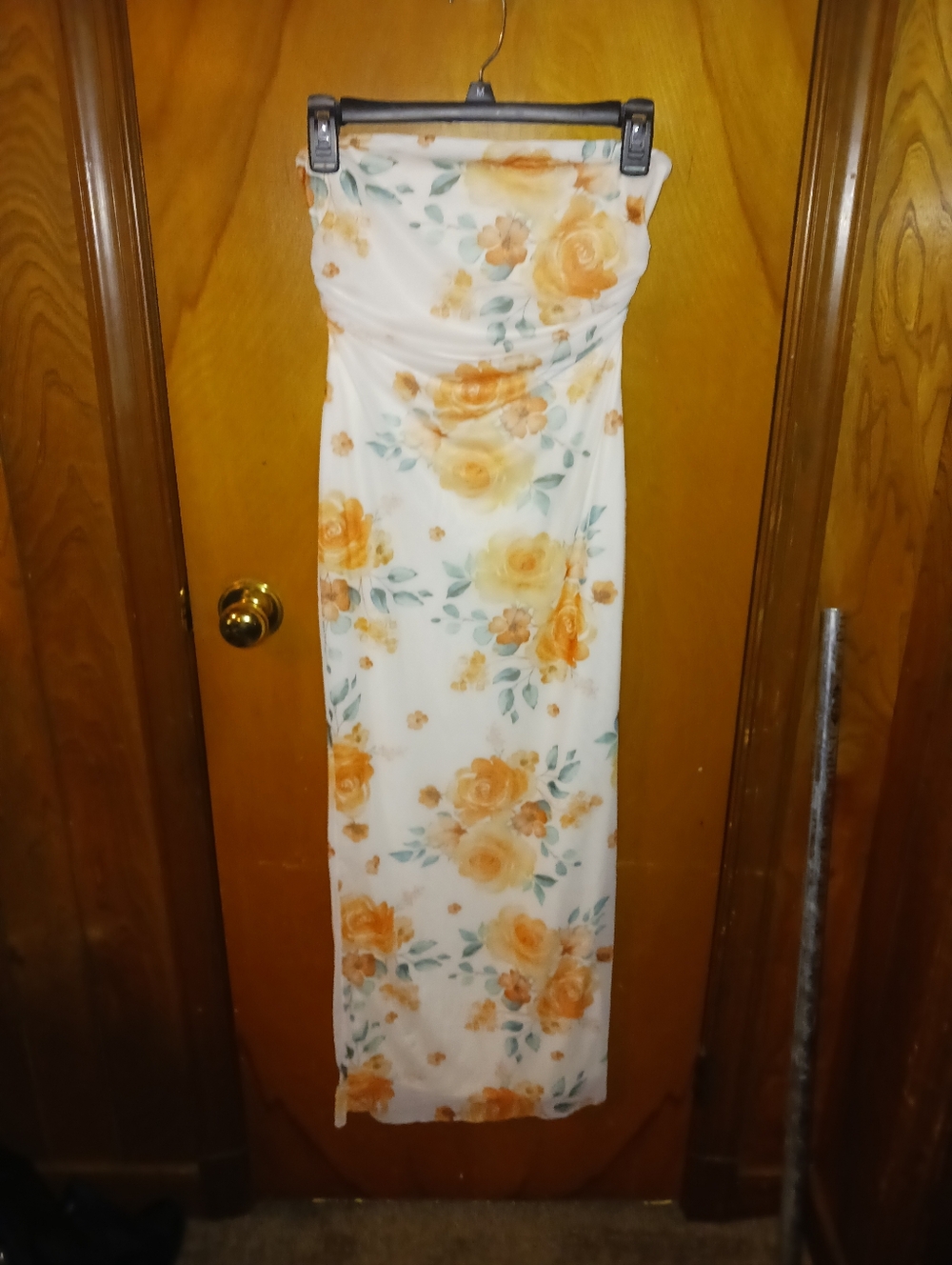 Strapless Floral Maxi Dress in Peach Rose Print